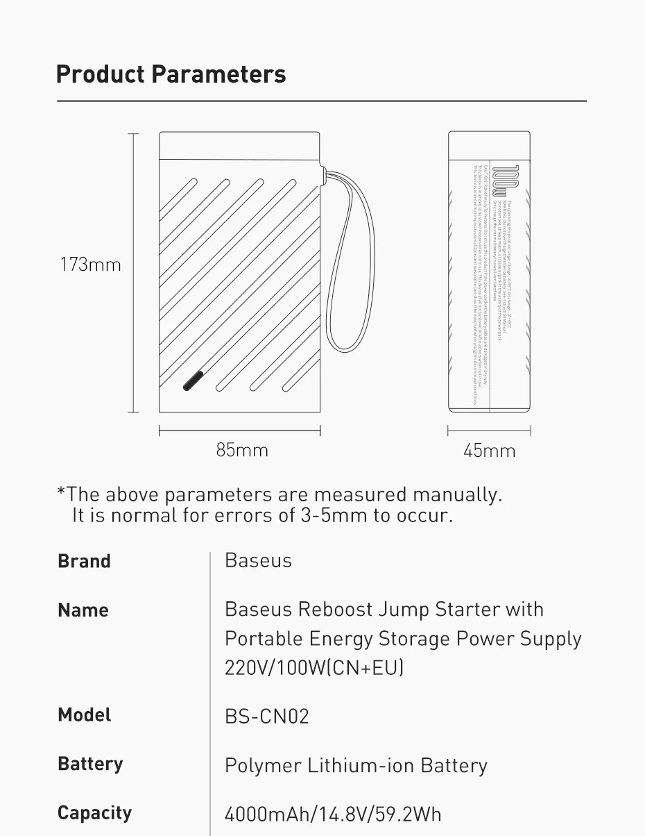 Baseus Démarreur transportable  de voiture 16000 mAh 100Watt-16