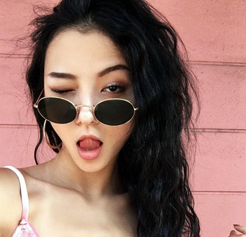 Милые сексуальные ретро Овальные Солнцезащитные очки женские маленькие золотые