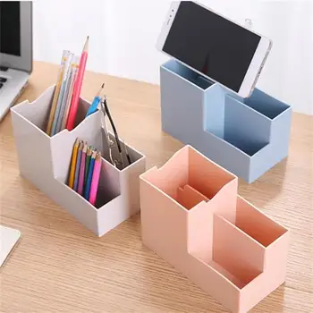 

Office Organizer Desktop Pen Storage Box Pencil Makeup Multifunction Brush Plastic Container Sundries Desk Organizer Phone Rack