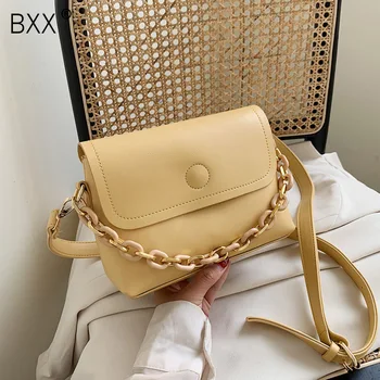

[BXX] Solid Color PU Leather Shoulder Bags For Women 2020 Spring Fashion All-match Chain Handbag Lady Travel Crossbody Bag HM343