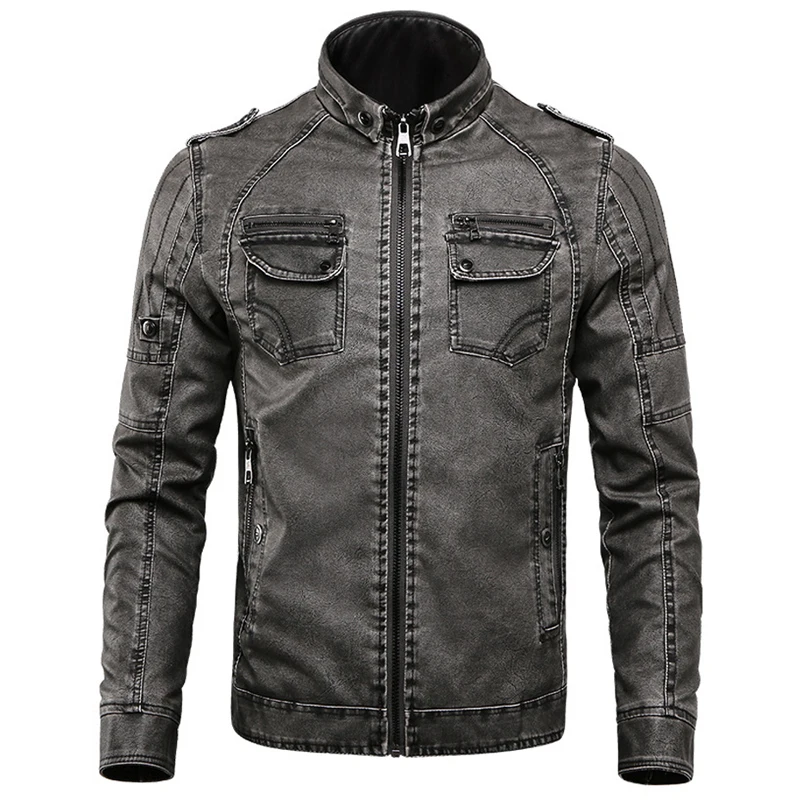 Leather Jacket Men Casual Fleece Thicken Faux Leather Coats College Moto Biker Bomber Jackets Sudadera Hombre New Fashion