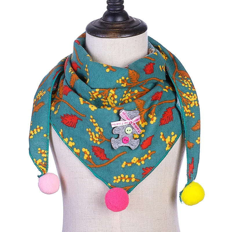 New Spring Autumn Girls Triangle Scarves Cotton and Linen Bibs Boys Girls Scarf Bibs Toddler Children Neck Wear Baby Scarf - Цвет: tree green