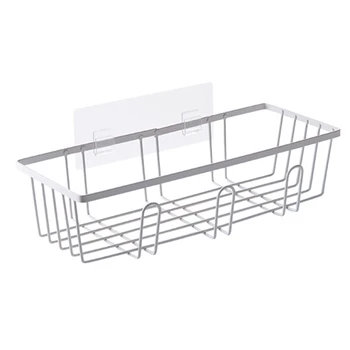 

2Pcs Bathroom Organizer Kitchen Tools Hooks Shower Shelf Wall Mounted Drain Storage Basket Rack Shampoo Cosmetic Holder White