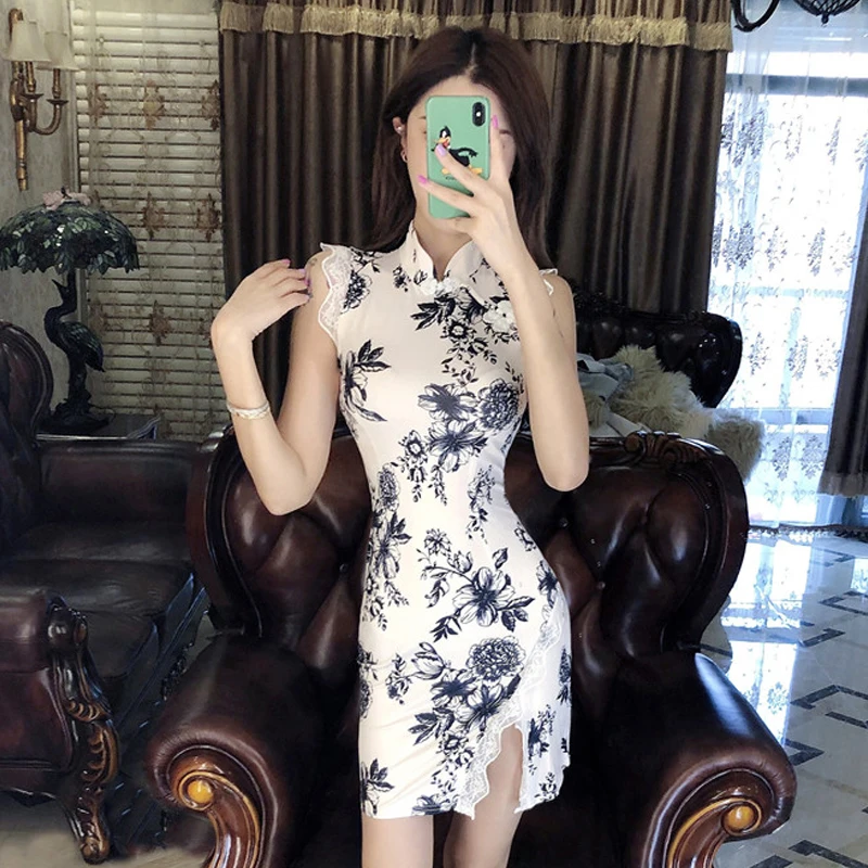 Китайское платье для ночного клуба cheongsam женское кружевное атласное платье qipao с косой вилкой облегающее белое cheongsam vestido chino