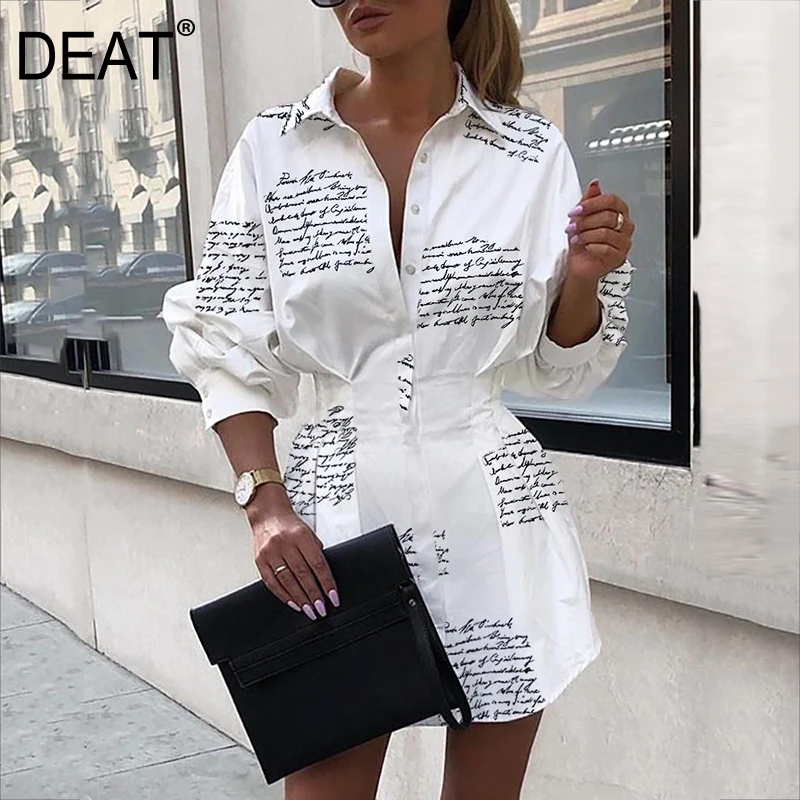 deat 2020 new summer clothes turn-down collar slim high waist printed letters mini length shirt dress WL80901XL deat 2020 new summer clothes turn-down collar slim high waist printed letters mini length shirt dress WL80901XL