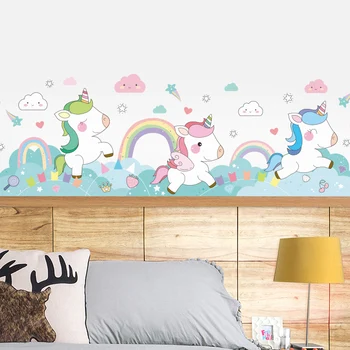 

[shijuekongjian] Cartoon Unicorn Rainbow Wall Stickers DIY Animal Mural Decals for Kids Room Baby Bedroom Nursery Decoration