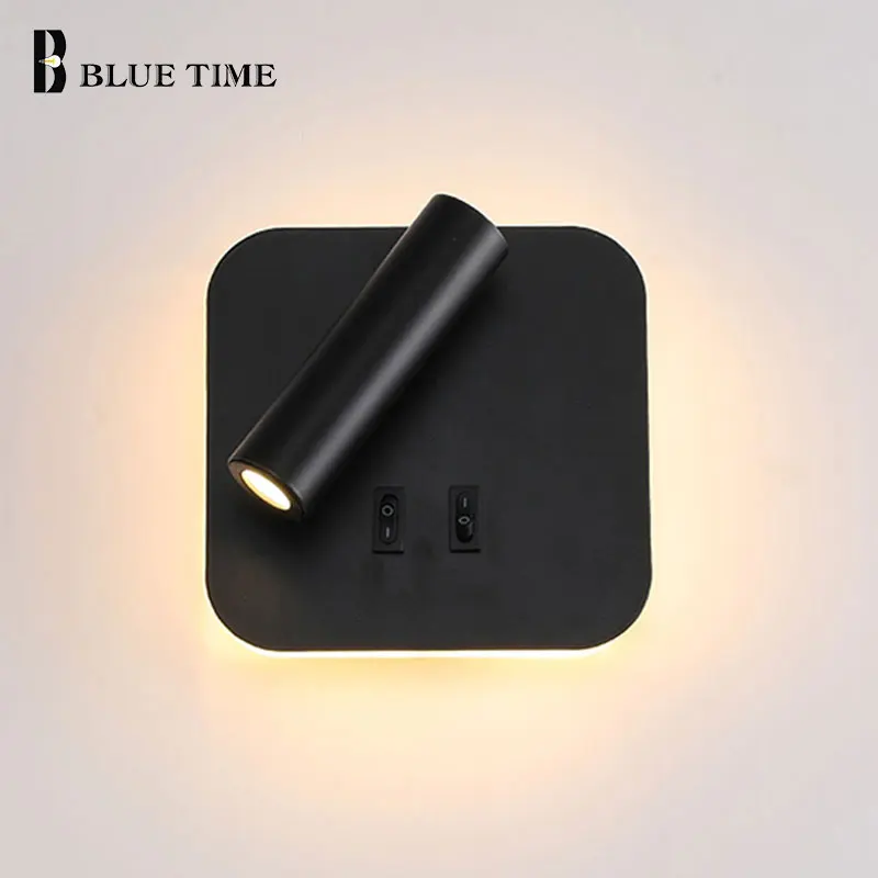 Lâmpada de Parede Led com Interruptor Luz da Parede para Casa Luz do Corredor Moderna Controle Arandela Quarto Sala Estar Cabeceira Preto & Branco 8 w