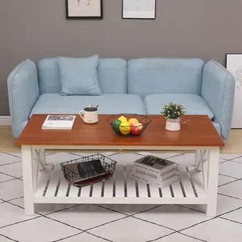 

Solid Wood Table Rustic Vintage Cocktail Table for Living Room with Shelf Living Room Coffee Tea Table Antique Home Furniture