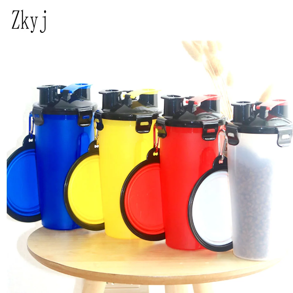 Dispensador de botellas de agua 2 en 1 para mascotas, recipiente de silicona plegable de viaje para perros y gatos, taza alimentadora de agua y comida