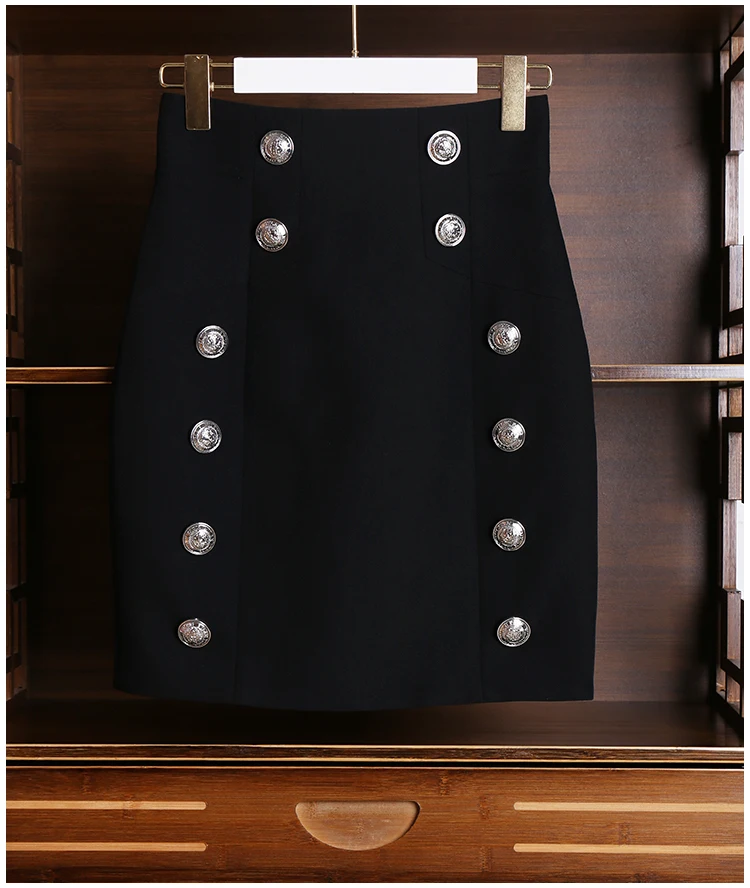 Модные элегантные женские осенние юбки с высокой талией, двубортные однотонные офисные мини-юбки-карандаши