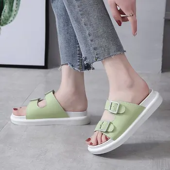 

Flat Shoes Female Womens Slippers Outdoor Slides Pantofle Platform Fashion Loafers Med 2020 Soft Summer Luxury Rome Rubber
