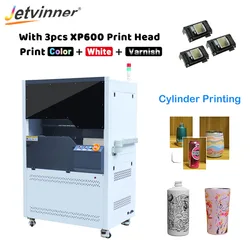 Jetvinner – imprimante UV, cylindre, avec 3 têtes d'impression XP600, effet de vernis, pour bouteille, Thermos, tasse, cône, Machine d'impression 