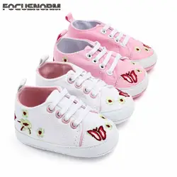 2019 детская обувь для малышей, Тканевая обувь для новорожденных девочек, детские цветочные кроссовки на шнуровке, кроссовки для детей 0-18
