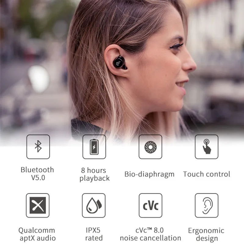 EDIFIER TWS1 TWS Wireless Earphones Bluetooth 5.0 Support aptX cVc noise reduction IPX5 Smart Touch for xiaomi IOS Android