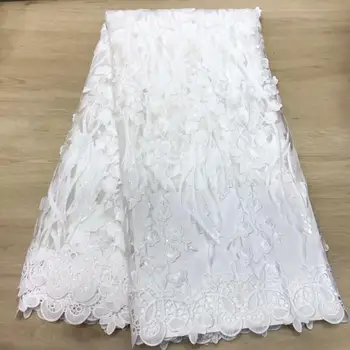 

African Lace Fabric 2019 High Quality White Lace Fabric French Sequins Net Cord Tulle Fabrics Nigerian Laces For Wedding Dress