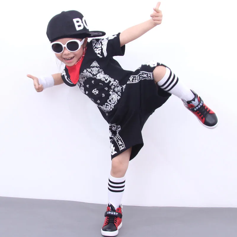 Модные детские комплекты; костюм из хлопка; Новая повседневная детская Одежда для танцев; одежда в стиле хип-хоп для подростков; черный спортивный костюм для мальчиков с принтом
