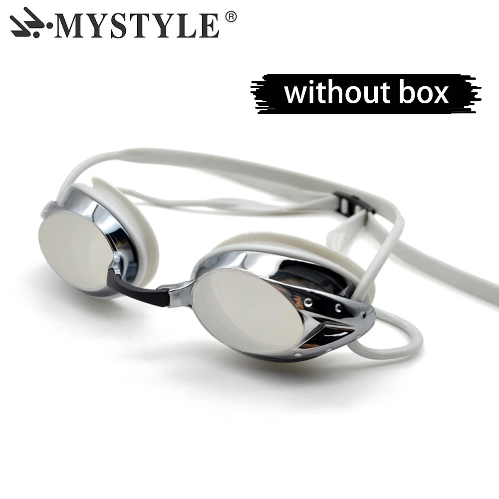 Silvery no box Новые очки для плавания для мужчин, регулируемые, гальванические, водонепроницаемые, противотуманные, УФ, женские, для плавания, очки для бассейна, профессиональные очки для взрослых - Цвет: Silvery no box