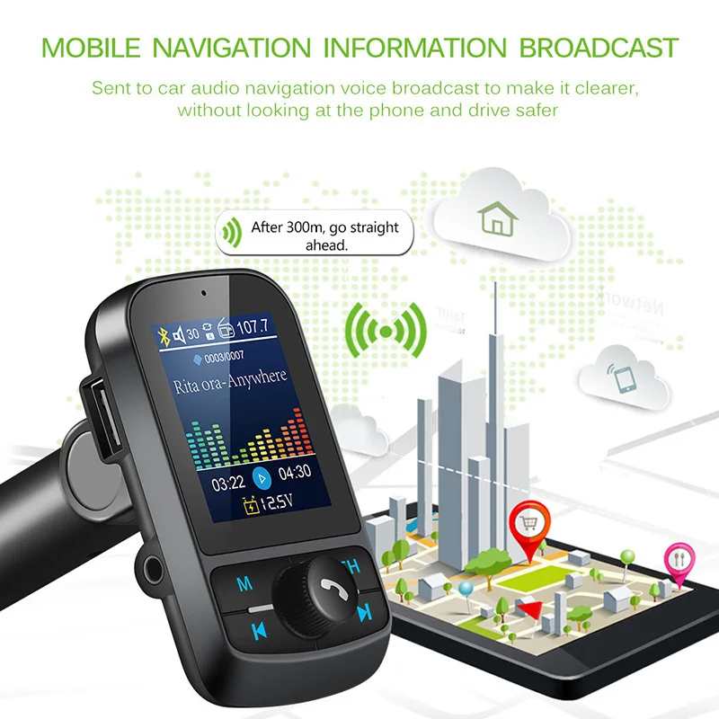 Fm-передатчик 1,8 цветной экран AUX модулятор Bluetooth беспроводной MP3 радио адаптер автомобильный комплект 5 в 3.1A USB зарядное устройство TF карта