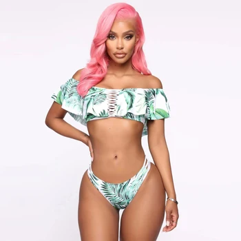 

Sexy Bikini 2020 New Swimsuit Swimwear Women Ruffle Print Floral Bikini Set Brazilian Beachwear Leopard Two Piece Suit Biquini