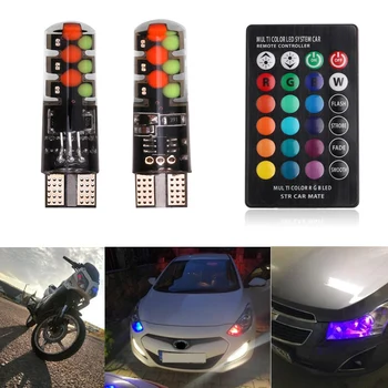 

2019 New 2PCS T10 RGB W5W 194 168 Brilliant Colorful COB Blub Marker Lamp Clearance Light For Car LED with Remote Control 12V
