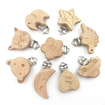 

Baby Teether 3PCS Elephant star heart Pacifier Clip Animal Food Grade Wooden Teether DIY Pacifier Chain Nurse Gift Teething Toys