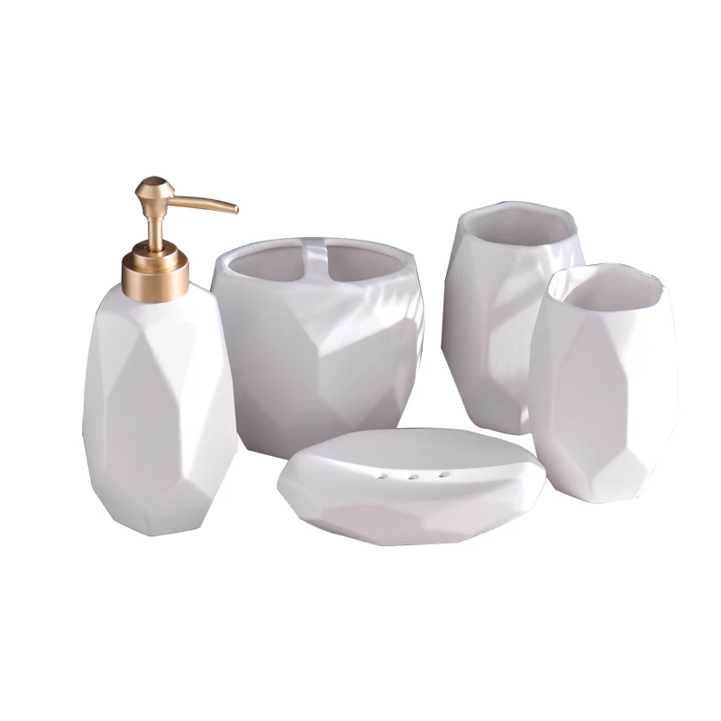 Простой керамический набор для мытья ванной комнаты в скандинавском стиле, пять штук, ромбовидный флакон для лосьона, держатель для зубной щетки, чашка для рта, свадебный подарок