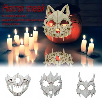 

Men Women Costume Halloween Face Cover Cosplay Dress Up Party Props Pierced Tengu Resin Reusable Dragon Adults Festival Decor