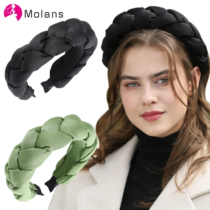 MOLANSSolidPaddedBraidsHeadbandsSilkTwistHairbandsHairHoop