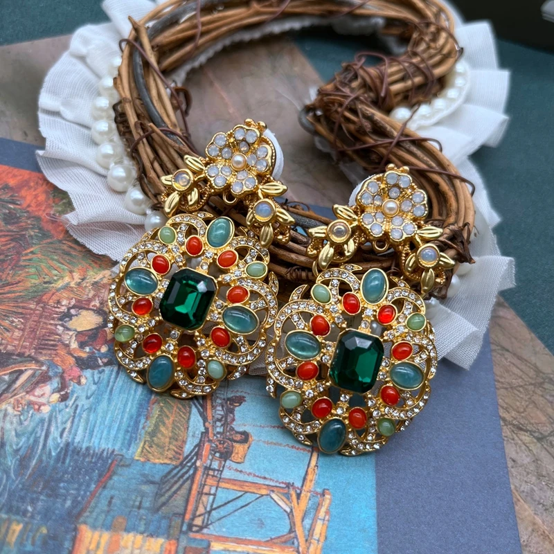 Ethnic Jewelry Statement Rhinestone Colorful Earrings Fashion Trendy Alloy Accessories
