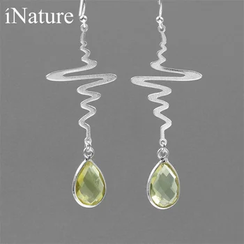 

INATURE 925 Sterling Silver Fashion Curve Geometric Design Natural Lemon Crystal Drop Earrings for Women Wedding Jewelry