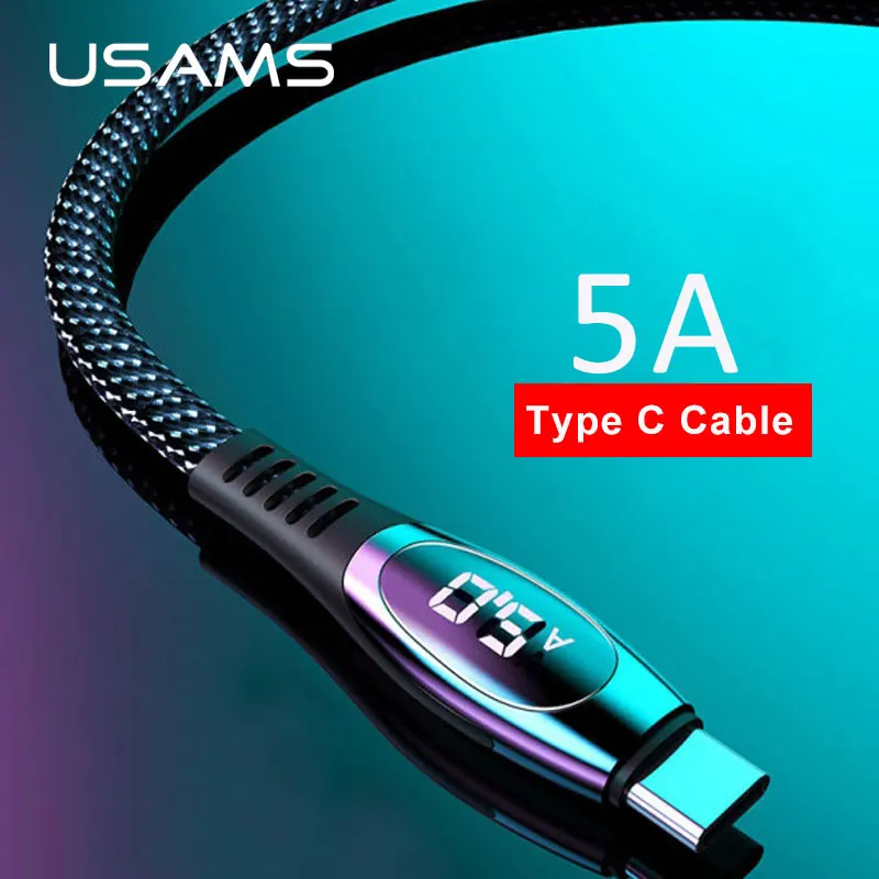 USAMS 5A type-C кабель для huawei mate 30 pro P30 Xiaomi светодиодный кабель QC3.0 AFC кабель передачи данных для быстрой зарядки для samsung Note 9