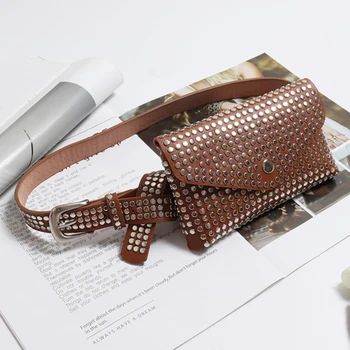 

Women Luxury Fanny Pack Punk Style Phone Pouch Gift Purse Waist Bag Casual Multi-use Fashion Rivets Small Adjustable Belt Travel