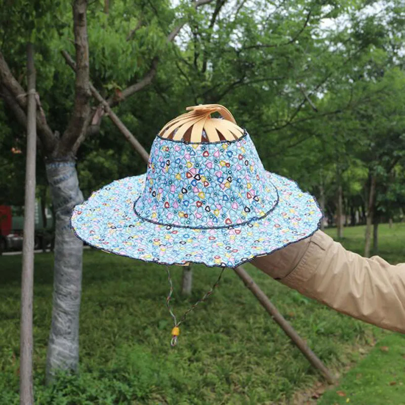 50pcs Foldable Hand Fan Sun Hat 2 In 1 Portable Floral Printed Bamboo Hat  Outdoor Travel Holiday Sun Hat Summer Caps - Decorative Fans - AliExpress