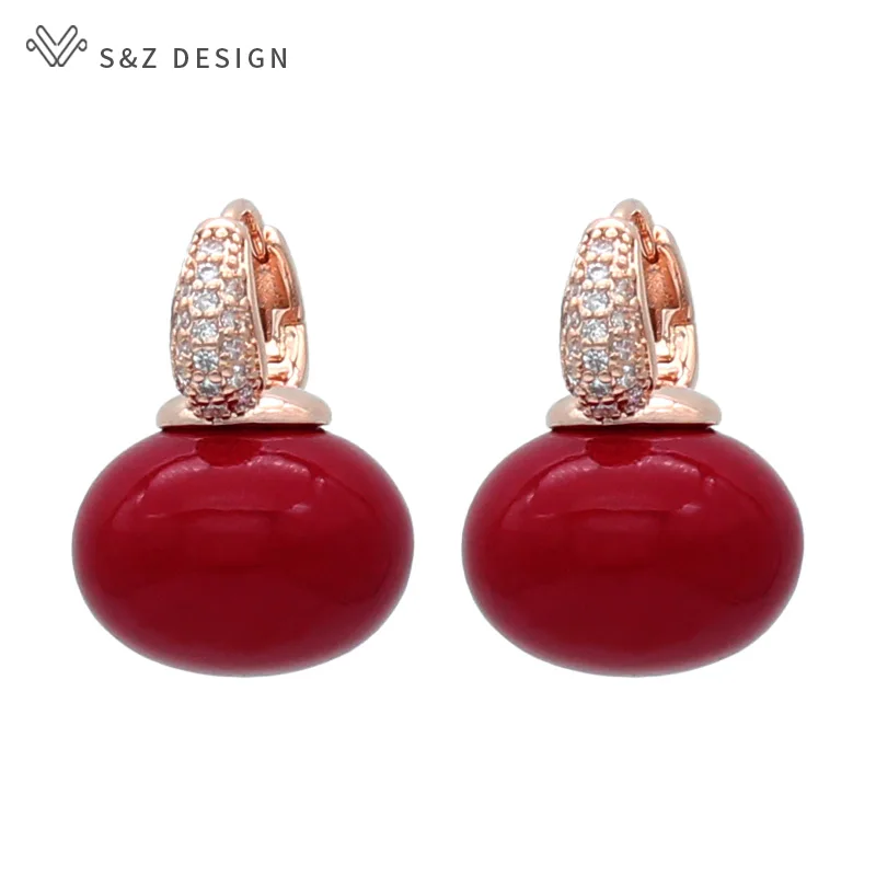 S&Z DESIGN New Fashion Bread Round Big Pearl Dangle Earrings For Women Wedding Jewelry Gift Temperament Cubic Zirconia Eardrop