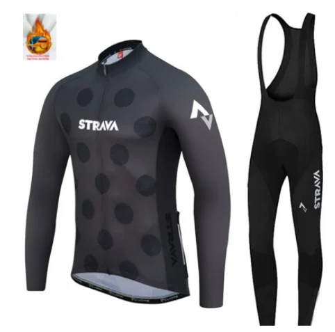 Pro STRAVA зимний термальный флис Велоспорт Джерси Набор велосипедная одежда invernale велоодежда MTB велосипед Джерси