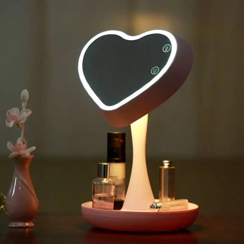 Зеркало для макияжа светодиодный настольный светильник USB перезаряжаемая атмосфера красочный свет сенсорный Настольный Органайзер лампа зеркало косметическое освещение