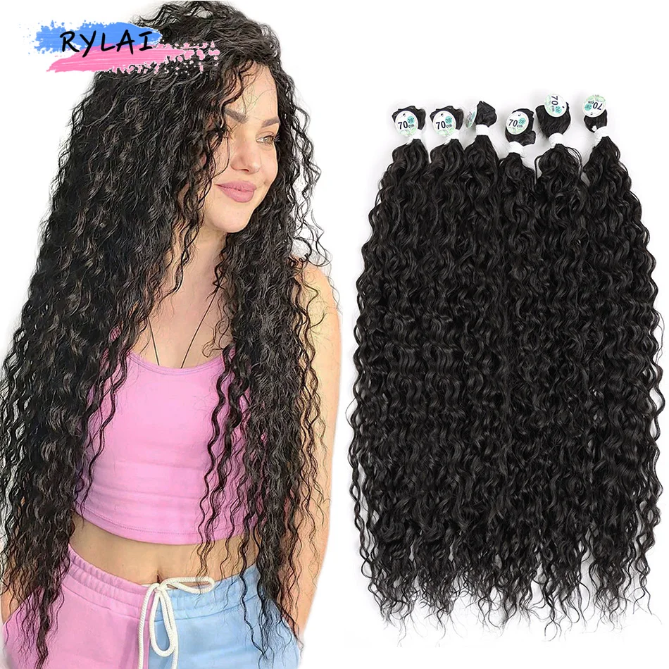 

Afro Curls Kinky Curly Hair Bundles Synthetic Water Wave Weaving For Braid Extensions Black Brown 100g/3pcs Ins Trends Anjo Plus