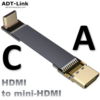 

A-C Short Mini HDMI Plug Flat Cable Cord EMI Shield Right Angle C Type HDMI Mini Cable 2.0 2K 4K 60HZ For GPU Graphics card