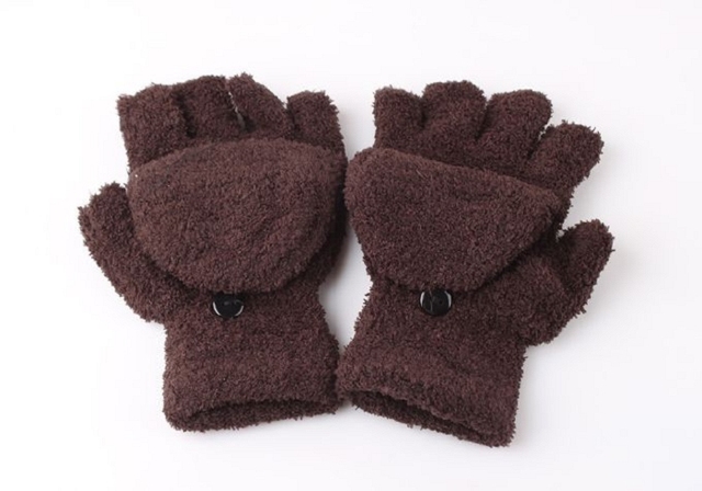 Warm Exposed Finger Mittens Knitted Warm Flip Half Finger Gloves Unisex Plus Thick Male Fingerless Gloves Men Wool #49153
