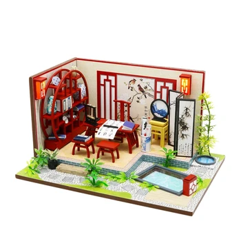 

Wooden Toy Diy Dollhouse Miniature Dollhouse Handmade Doll House Furniture Puzzle Assemble 3D Miniaturas Model Toys for Children