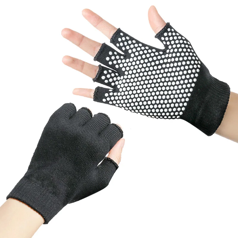 1 pair women cotton yoga fingerless non anti slip grip gloves sport exercise QX 