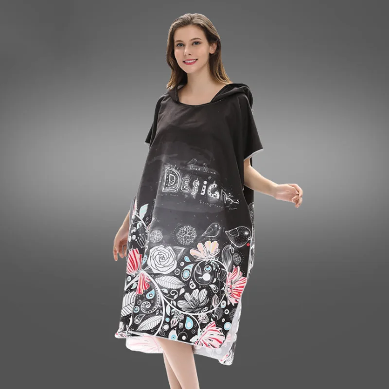 Art Changing Printing Robe Bath Towel Fashion Outdoor Adult Hooded Beach Towel Poncho Women Bathrobe Towels