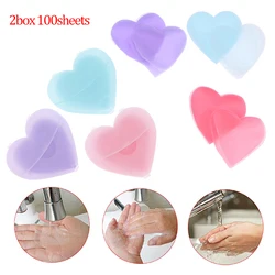 100 Pcs Outdoor Travel Heart-shaped Soap Paper Washing Hand Bath Clean Scented Slice Sheets Portable Boxe Soap Paper