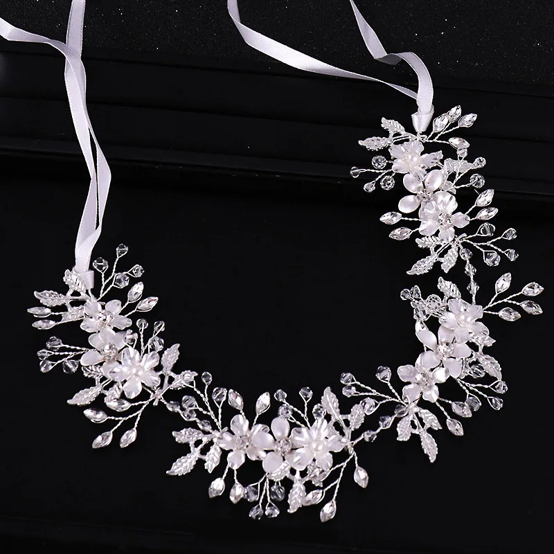 Flower Hair Head Pieces Crystal Wedding Band Bridal Headbands With Ribbon Bride Vine Accessories LB | Украшения и аксессуары