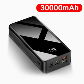 

High Capacity Power Bank 30000mAh Portable Charger Mirror Screen Poverbank with LED Power Display for Smartphone Powerbank Pack