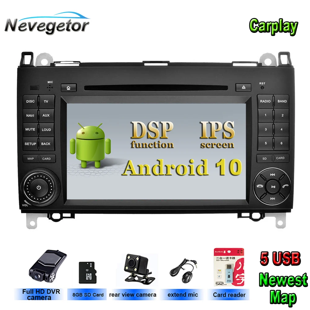 Android 10 2din Авто Радио DVD мультимедиа для Mercedes Benz B200 A B класс W169 W245 Viano Vito W639 Sprinter W906 wifi gps