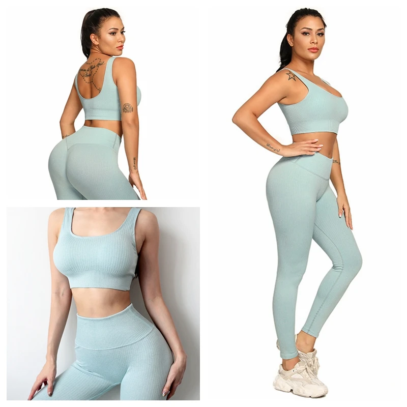 

2020 Women Yoga Set Sport Bra High Waist Leggings Seamless Gym Clothes Sleeveless Top Sport Suit Short Gym Suit Fitness Set