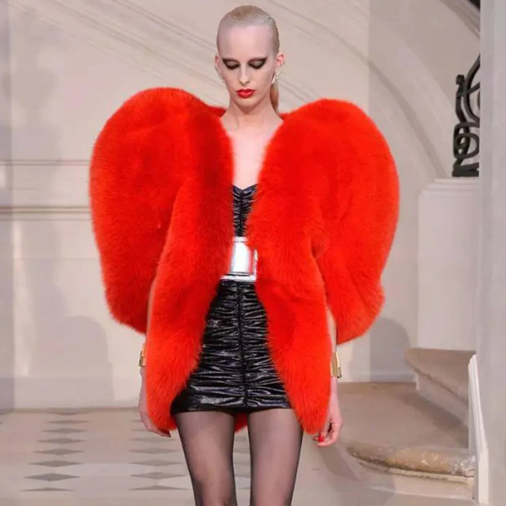 Yeinchy women fashion jacket ladies faux fur Autumn And Winter big red heart style coat FM6291