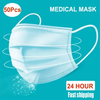 

50Pcs/Pack Disposable Medical Mask Earloop Waterproof Masks Mouth Face Mask
