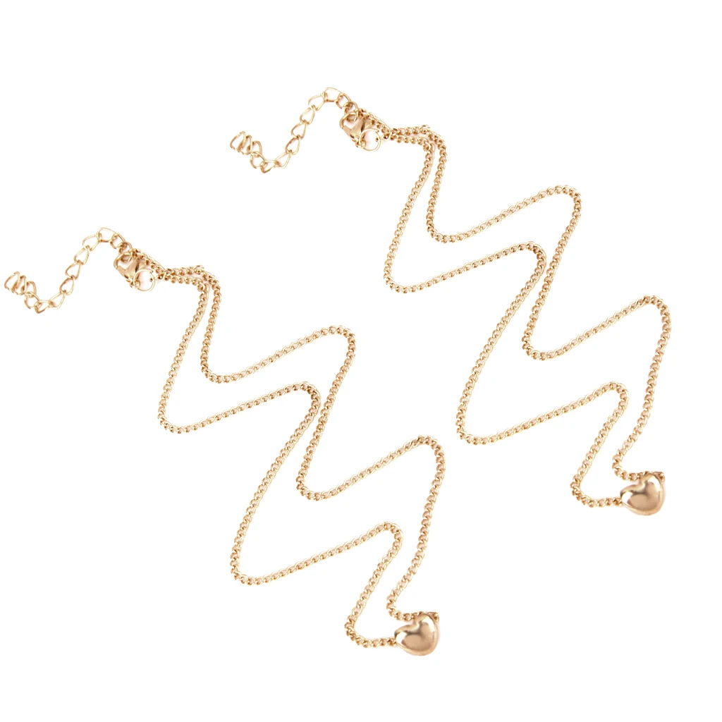 2 Pieces Simple Short Chain Clavicle Necklace Tiny Love Heart Pendant Gold